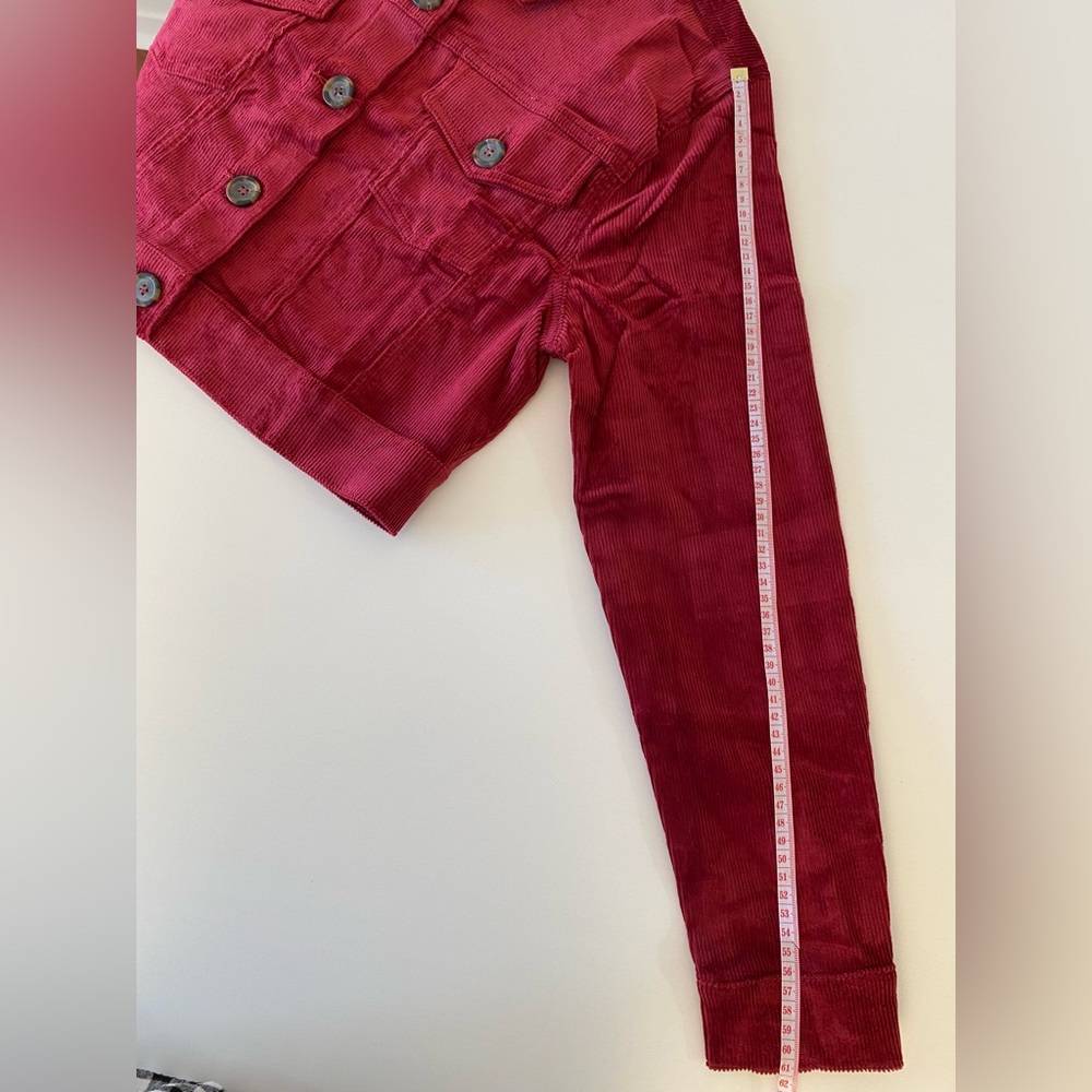 NWOT burgundy corduroy crop jacket Military style jacket with pockets - Picture 9 of 12